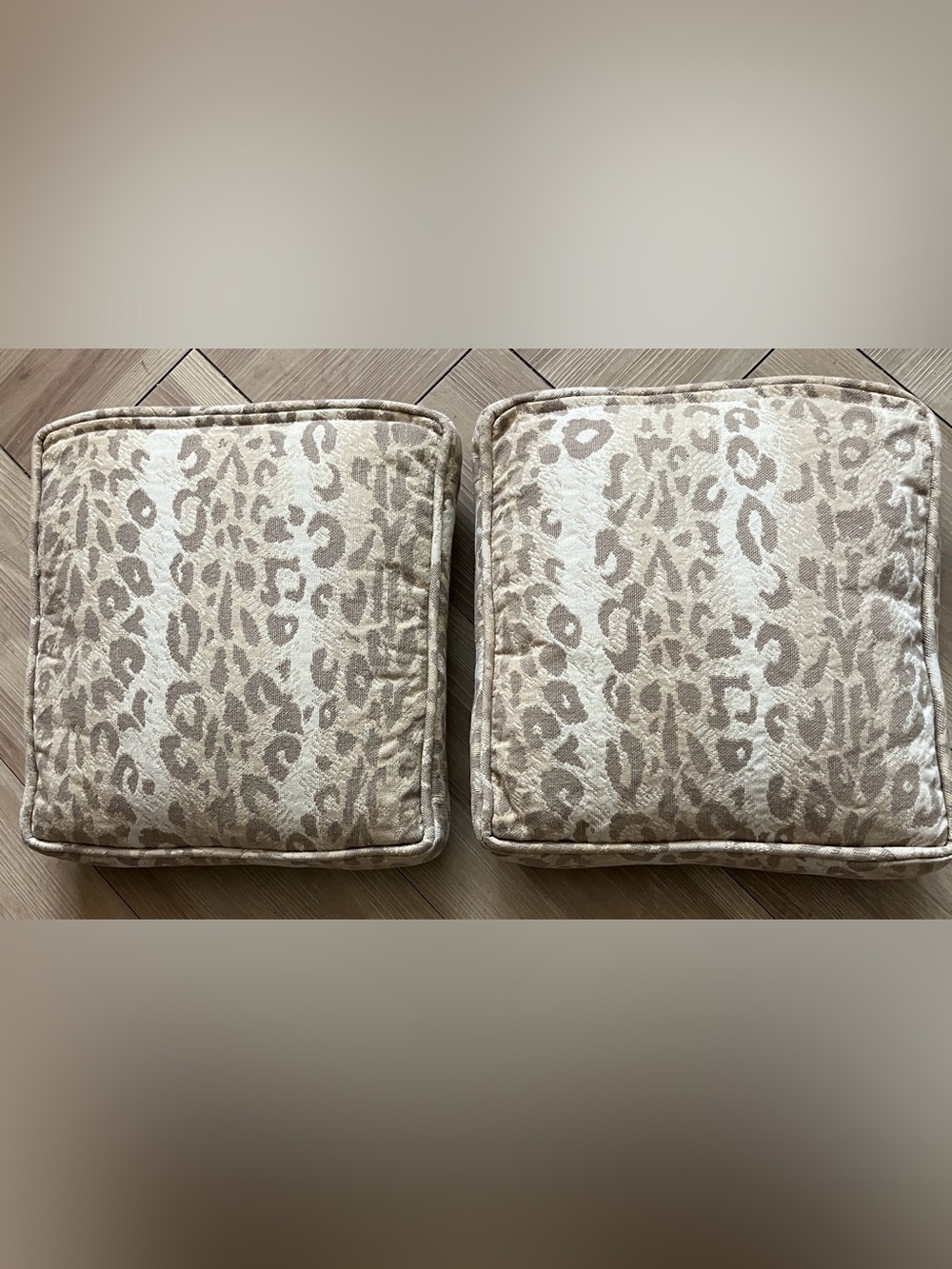 2 Leopard Print Square Throw Pillows Neutral Animal Print Accent Cushion Beige